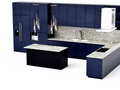 Navy Blue modern classic kitchen furniture set Low-poly 3D model