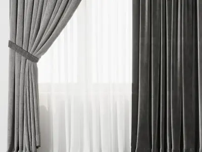 Classic Curtain with rod gray Curtains Collections 002 HBH Low-poly 3D model
