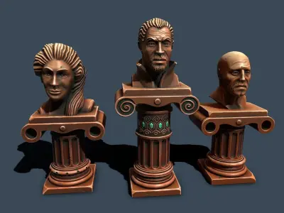 Pedestals with masks Low-poly 3D model