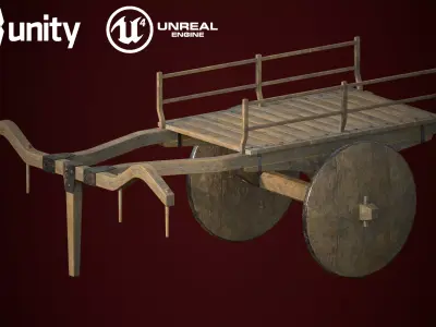 Big and Old Wood Ox Cart Low-poly 3D model
