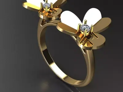 Delicate Double Butterfly Diamond Ring  3D File printing 3D print model