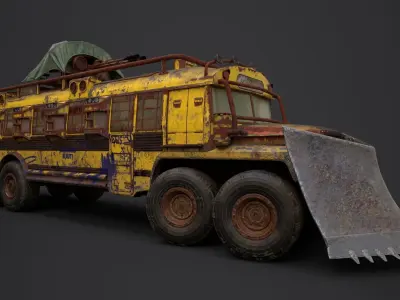 Post Apocalyptic School Bus Low-poly 3D model