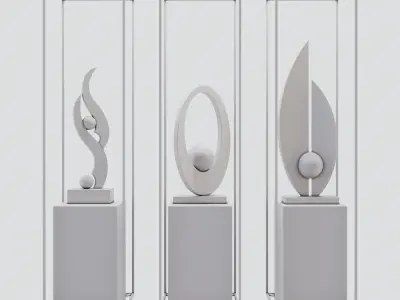 Decor three sculptures in metal frame 3D model