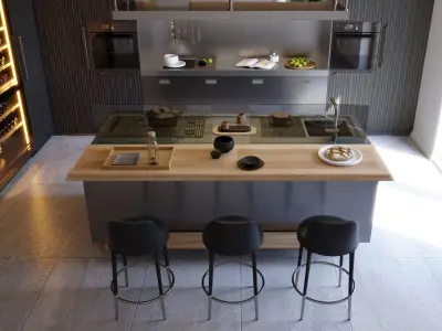 Arclinea - Italia - Steel and Timber Modern Kitchen Island 3D model