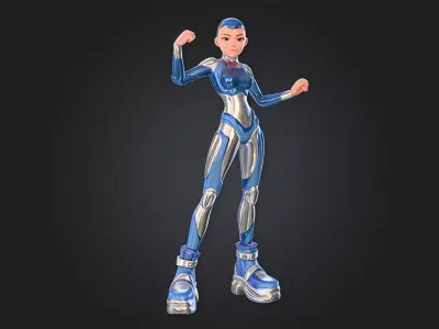 Stylized Futuristic Female Robot Bundle Pritable Model Low-poly 3D model