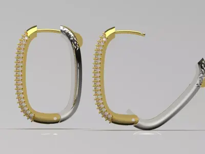 Modern Two-Tone Gold Hoop Earrings with Diamonds Model je0113 3D print model
