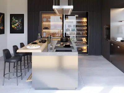 Arclinea - Italia - Steel and Timber Modern Kitchen Island 3D model