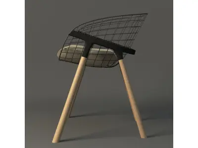 wire and wood contempory Chair 3D model