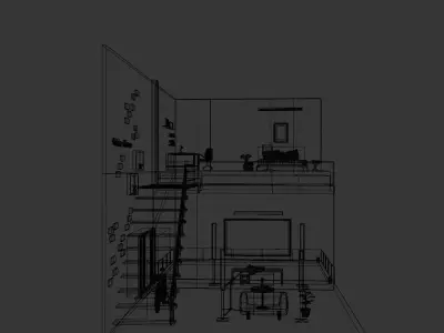 Isometric Living room  open inside interior architecture  Low-poly 3D model