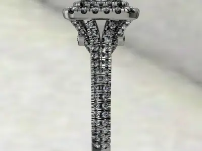 Double cushion halo engagement ring with knife edge shank 3D print model