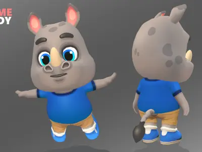 Rhino Animated Rigged Low-poly 3D model