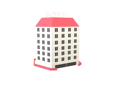 Low Poly Hotel v1 005 Low-poly 3D model