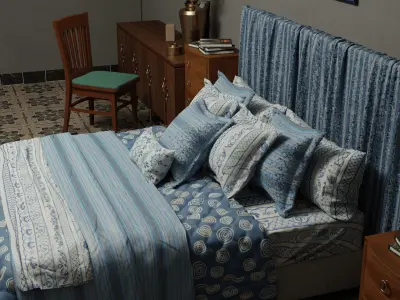 Modern Bed - Blue Theme 3D model