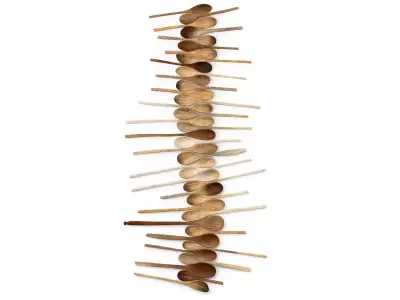 Decorative wooden set with oldest spoons 3D model