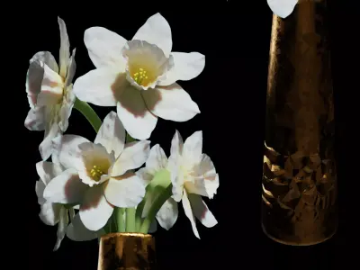 Paperwhite Narcissus flowers in a Copper Vase 3D model