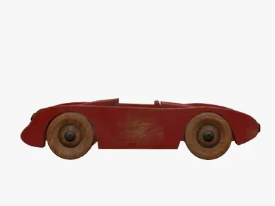 Antique wooden painted toy sports car 3D model
