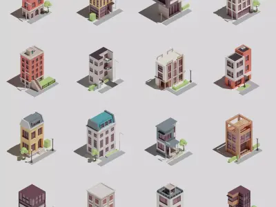 Four-sided buildings 1 Low-poly 3D model
