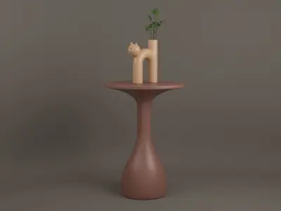 Vase Meow with Flower and Coffee Table 3D model