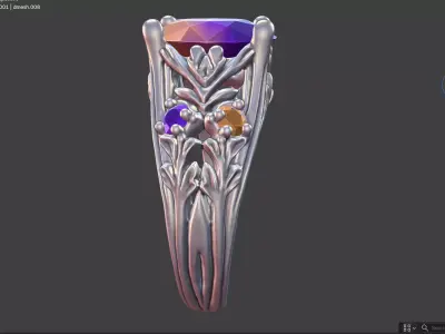 OVAL CENTER NATURE-INSPIRED ENGAGEMENT RING 3D print model