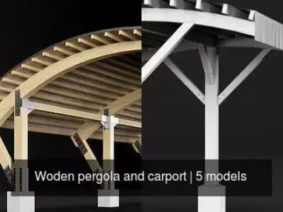 Woden pergola and carport 3D Model Collection