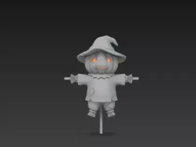 3D Model of Gray Scarecrow Halloween Decoration Horror Character 3D print model