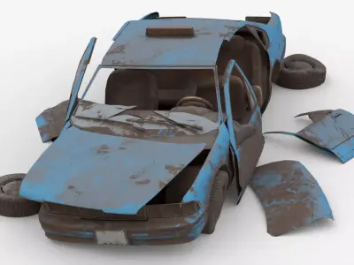 8k abandoned cars destroyed vehicles Low-poly Low-poly 3D model