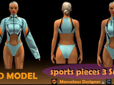 Set of three sports clothes 3D model
