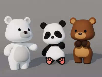 Rigged Cartoon Bear Low-poly 3D model