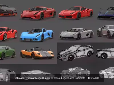 Ultimate Hypercar Mega Bundle 10 Iconic Legends x2 Complete  3D Model Pack