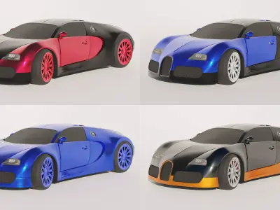 4 models bugatti Low-poly 3D model