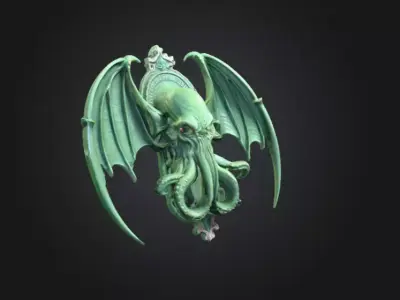 Cthulhu Bust Plaque Low-poly 3D model