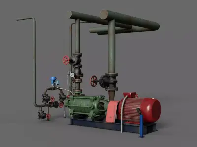Multisection centrifugal  water pump Low-poly 3D model