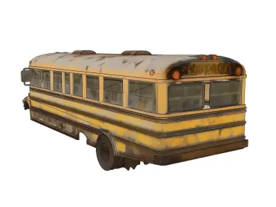 Rusty old school bus 3D model