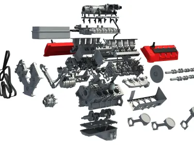 V8 Engine with Inner Parts 3D model