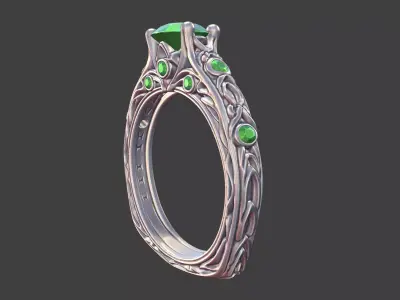NARROW DECORATIVE MULTI-GEMSTONE ENGAGEMENT RING 3D print model