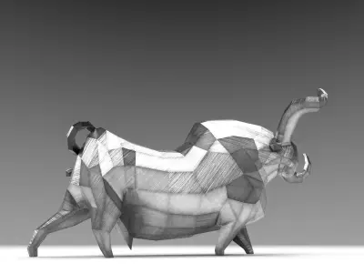 Geometric metal white bull figurine Low-poly 3D model