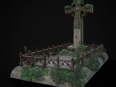 Moss Stone Surface Burial Vault  Low-poly 3D model