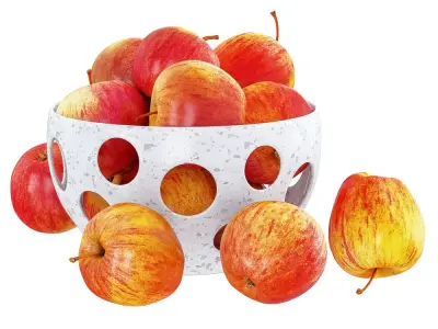Red Apples in a Decorative Vase with Round Holes 3D model