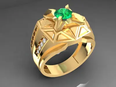 Geometric Star Gemstone Ring for Men 3D Model 1085 3D print model
