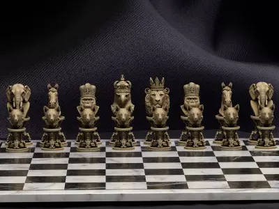 Safari Animal Chess Bundle - Crowned Lion Eagle Gorilla - 3D STL 3D print model