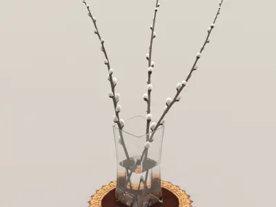 Vase and Willow twigs Low-poly 3D model