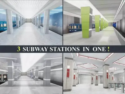 Subway Stations - 3 Scenes Low-poly 3D model