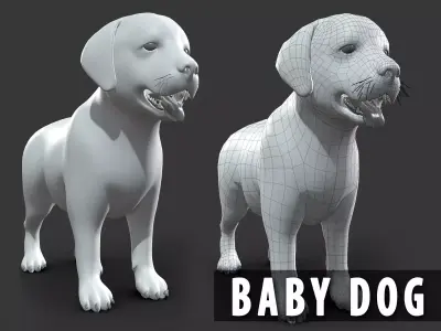 Baby Dog Basemesh Low-poly 3D model