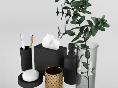 Bathroom Set of toiletries and plant 3D model