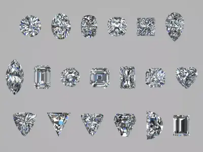 19 Gemstones with different Shapes all size equal to 1CT 3D print model