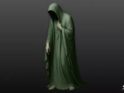Ghost Statue Bowed Figure Low-poly 3D model