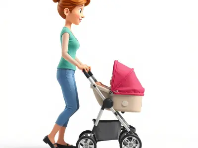Cartoon Woman with Stroller Character model pack Low-poly 3D model
