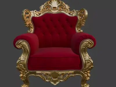 Ornate Gold and Red Throne Armchair 3D model