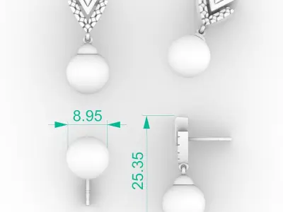 Triangle Diamond Pearl Earrings  3D print model