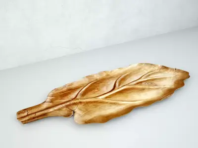 Large Wood Carved Leaf Platter 3D model